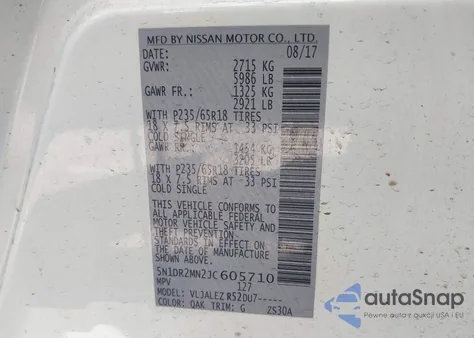 2018 Nissan Pathfinder Sv from USA, damaged, VIN 5N1DR2MN2JC605710